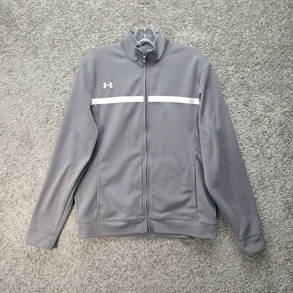 Under Armour Mens All season gear Track Jacket Grey White Stripe Full Zip Size M